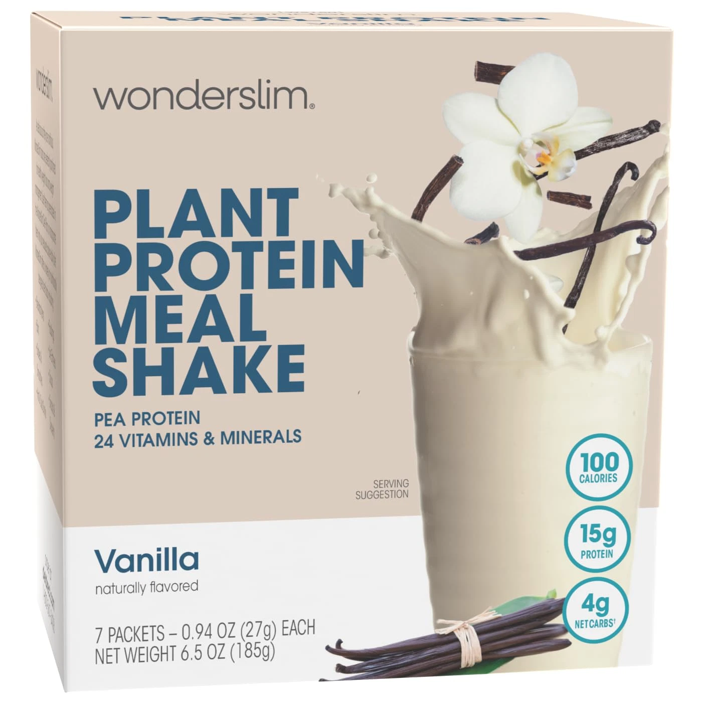 Wonderslim Plant Meal Shake Vanilla – 15g Protein, Keto, Low Carb, 7 Count