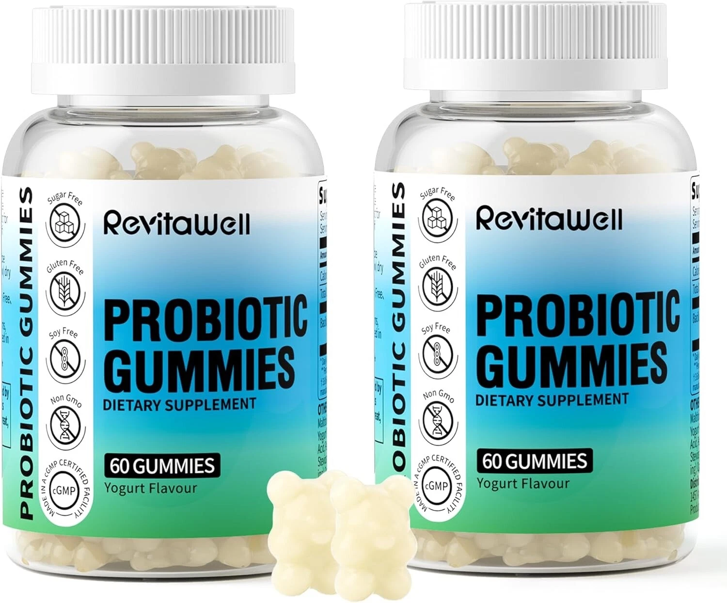RevitaWell Probiotic Gummies 2 Pack 120 Count Gut Health Sugar Free CFU