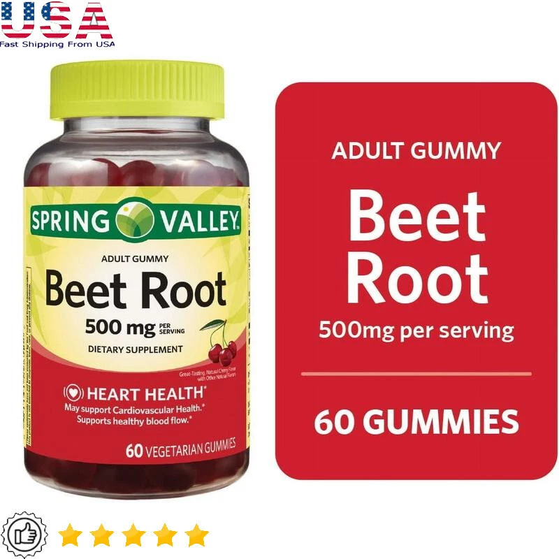 Beetroot Gummies 500mg Dietary Supplement Heart Health 60 Count Vegetarian Chews
