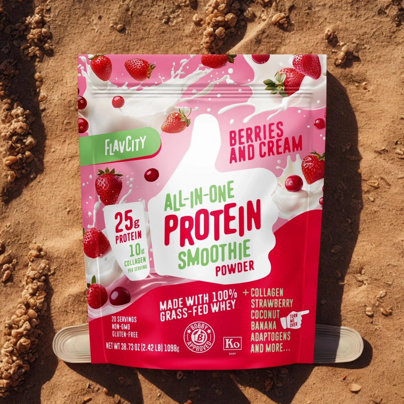 FlavCity Berries & Cream Protein Smoothie 25g Protein 10g Collagen 20 Servs