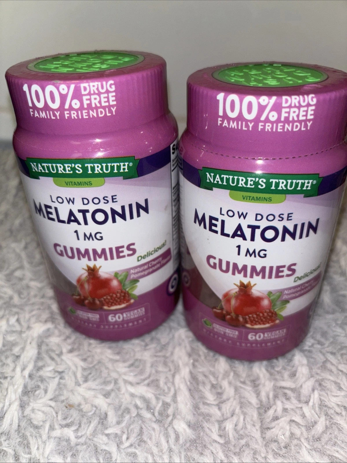 2PK Nature's Truth Melatonin 1mg ~ 60 Vegan Gummies Each ~ Pomegranate ~EXP 5/25