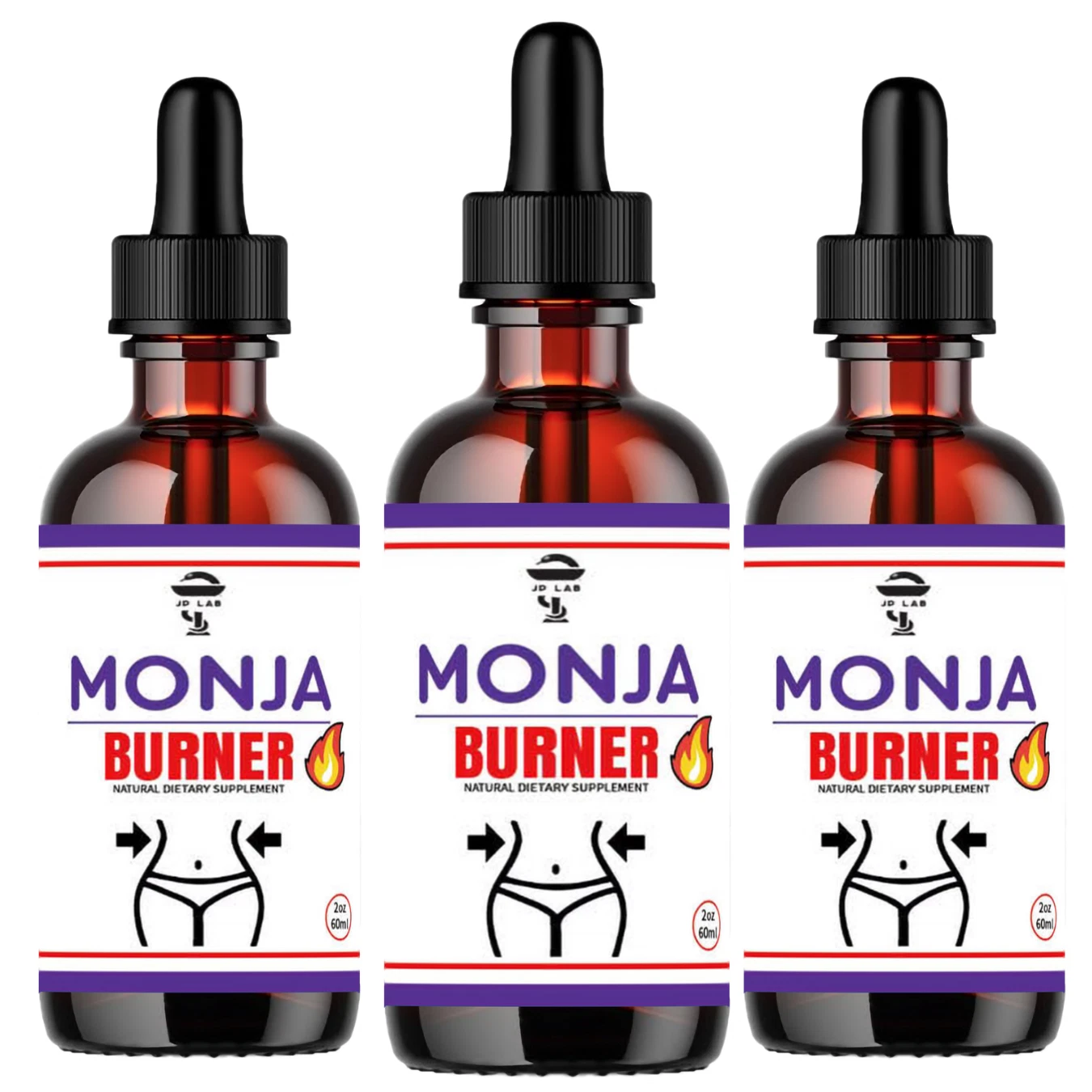 Monja Burner Dietary Drops - Liquid Drop Supplements, Natural Ingredients 3 pack
