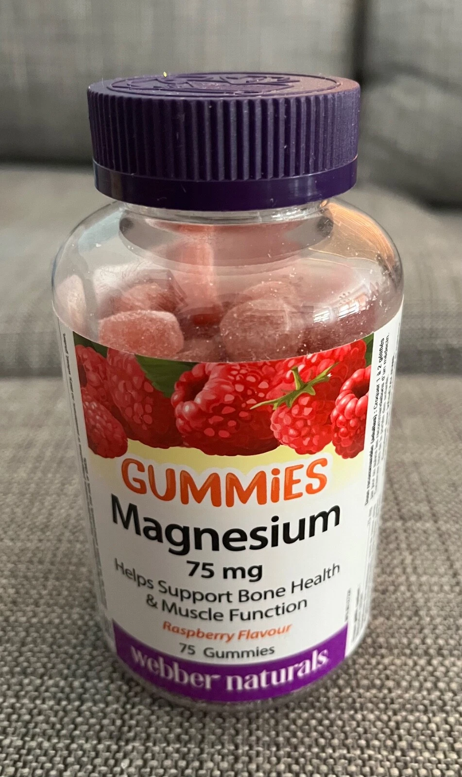 Webber Naturals Magnesium Gummies 75 mg Bone Health Muscle Raspberry 75pcs NEW