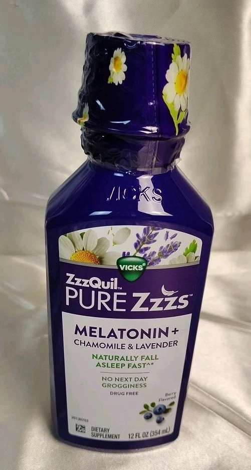 (EXP 07/26) ZzzQuil Pure Zzzs Melatonin Plus Chamomile & Lavender Liquid 12 oz.