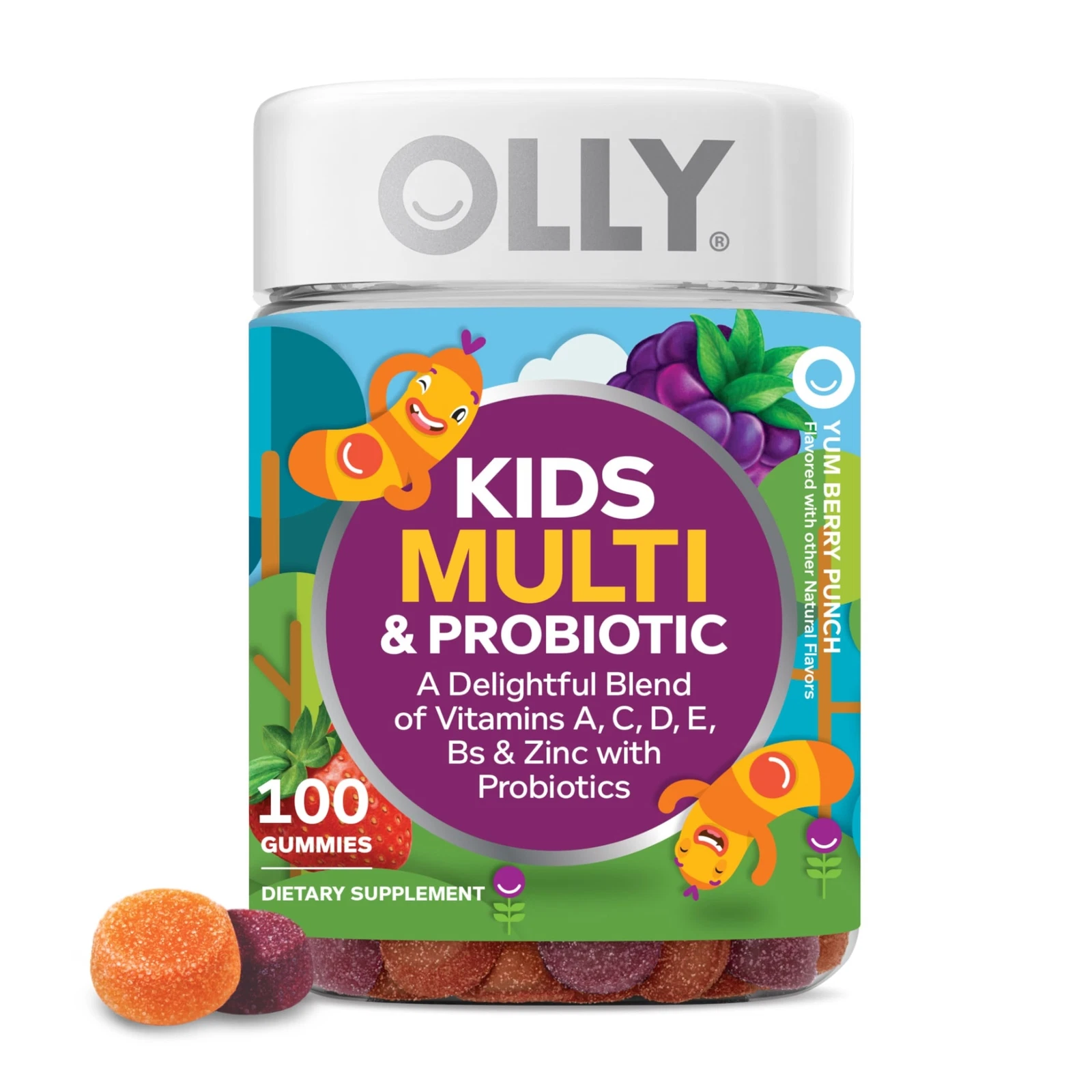 Olly Kids Multivitamins Probiotic Gummies 100 Count Blissful Berry Flavor