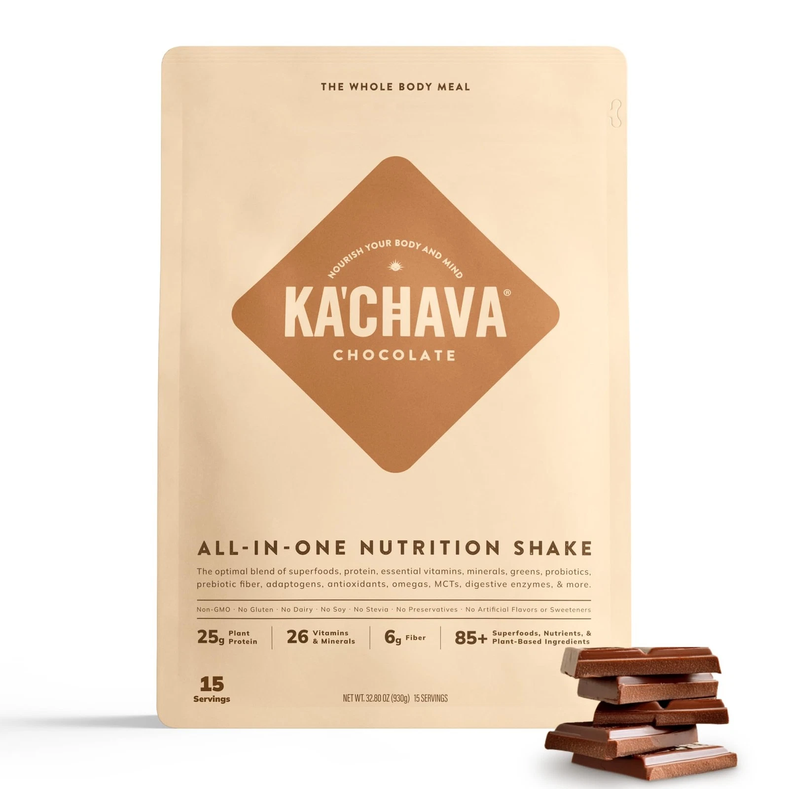 Ka’Chava All-In-One Nutrition Shake Blend Chocolate 15 Servings 85+ Superfood...