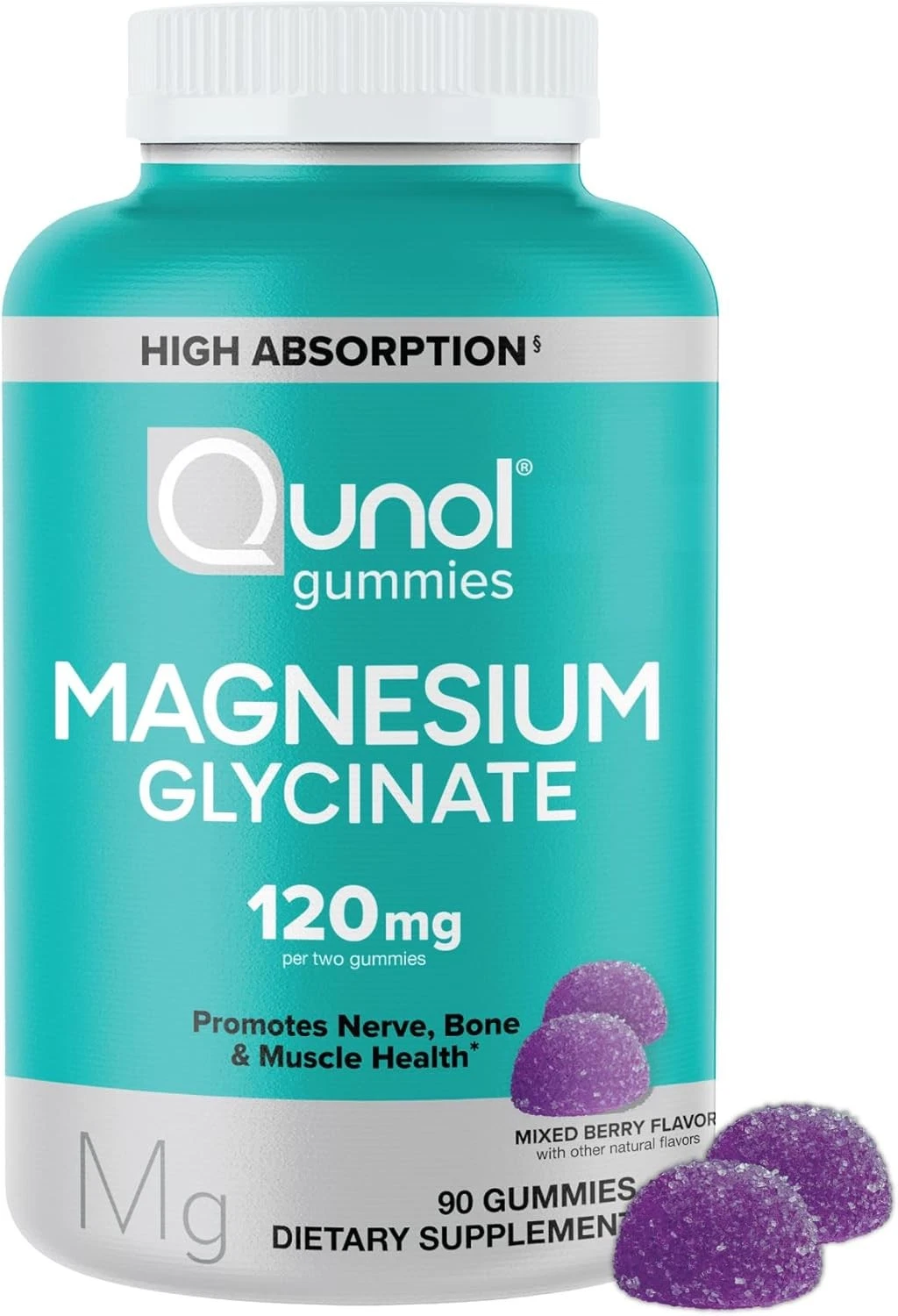 Qunol Magnesium Gummies for Adults, 200Mg Magnesium Citrate High Absorption 90CT