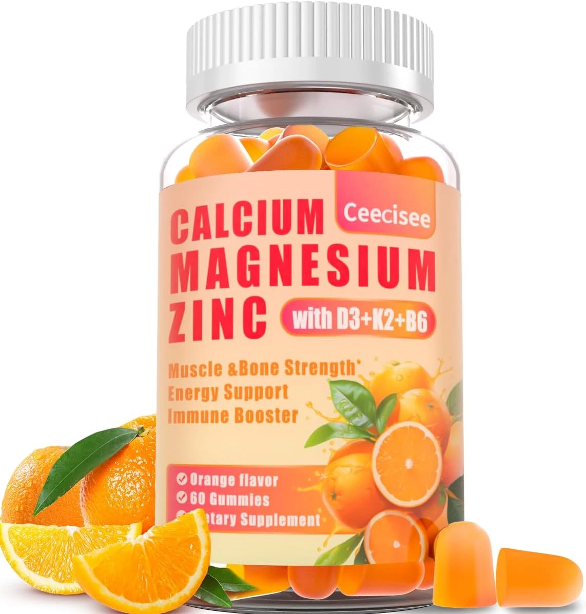 Calcium Magnesium Zinc Gummies with D3 &B6 &K2,1000Mg Calcium Gummies with 30...