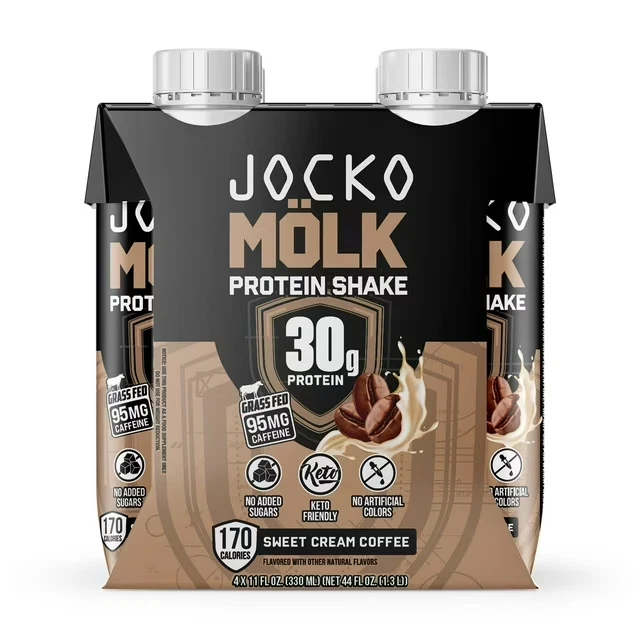 Jocko Fuel Protein Shake, Sweet Cream Coffee, 11oz, 4 Count, 30g Protein...