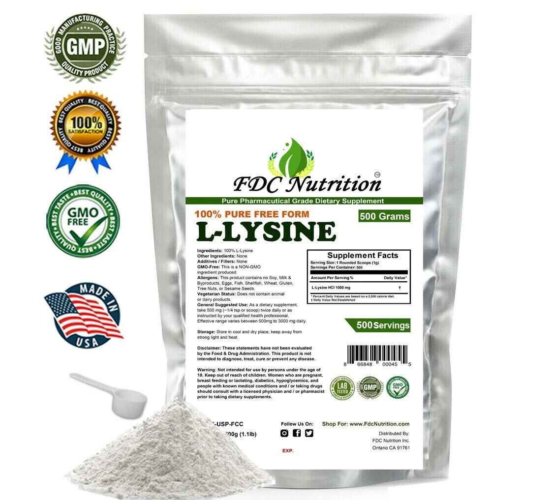 500g (1.1 lb) L-LYSINE HCL PURE POWDER US PHARMACEUTICAL GRADE KOSHER nonGMO