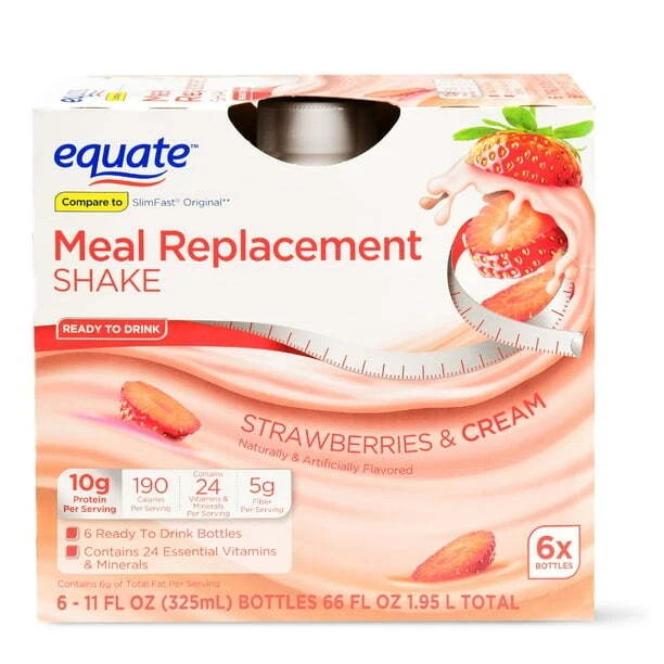 Equate Meal Replacement Shake, Strawberries & Cream, 11 fl oz, 6 Ct – Nutritiona