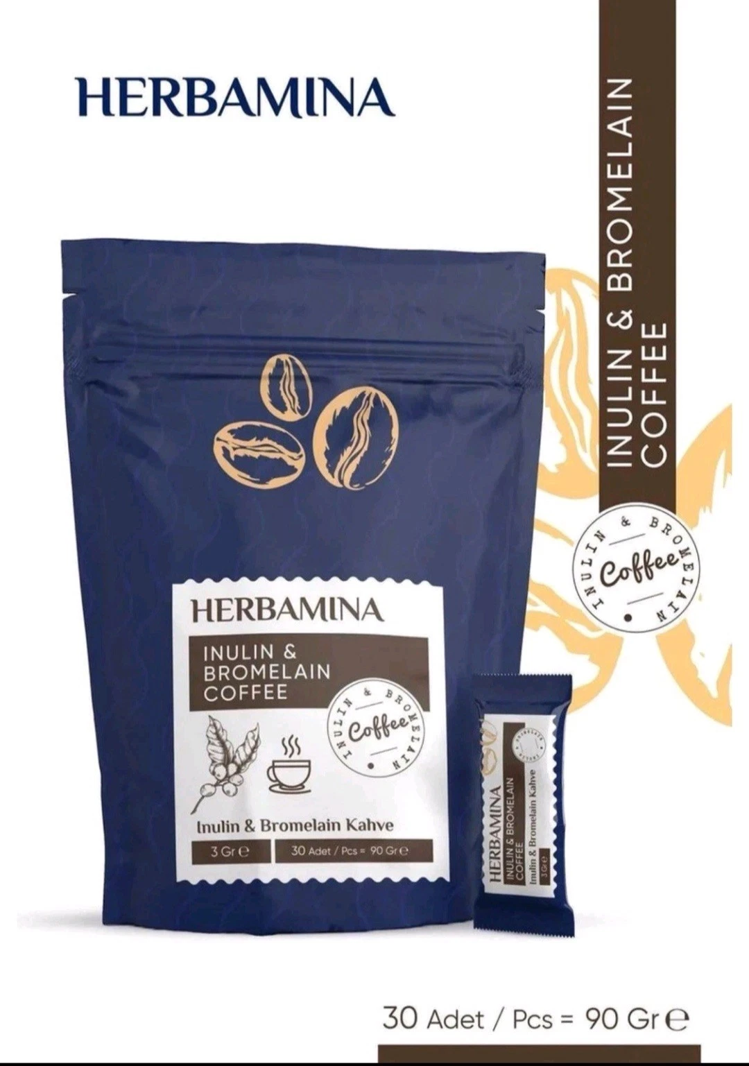 Herbamina Inulin And Bromelain Coffee For Permanent Weight Loss 30 pcs