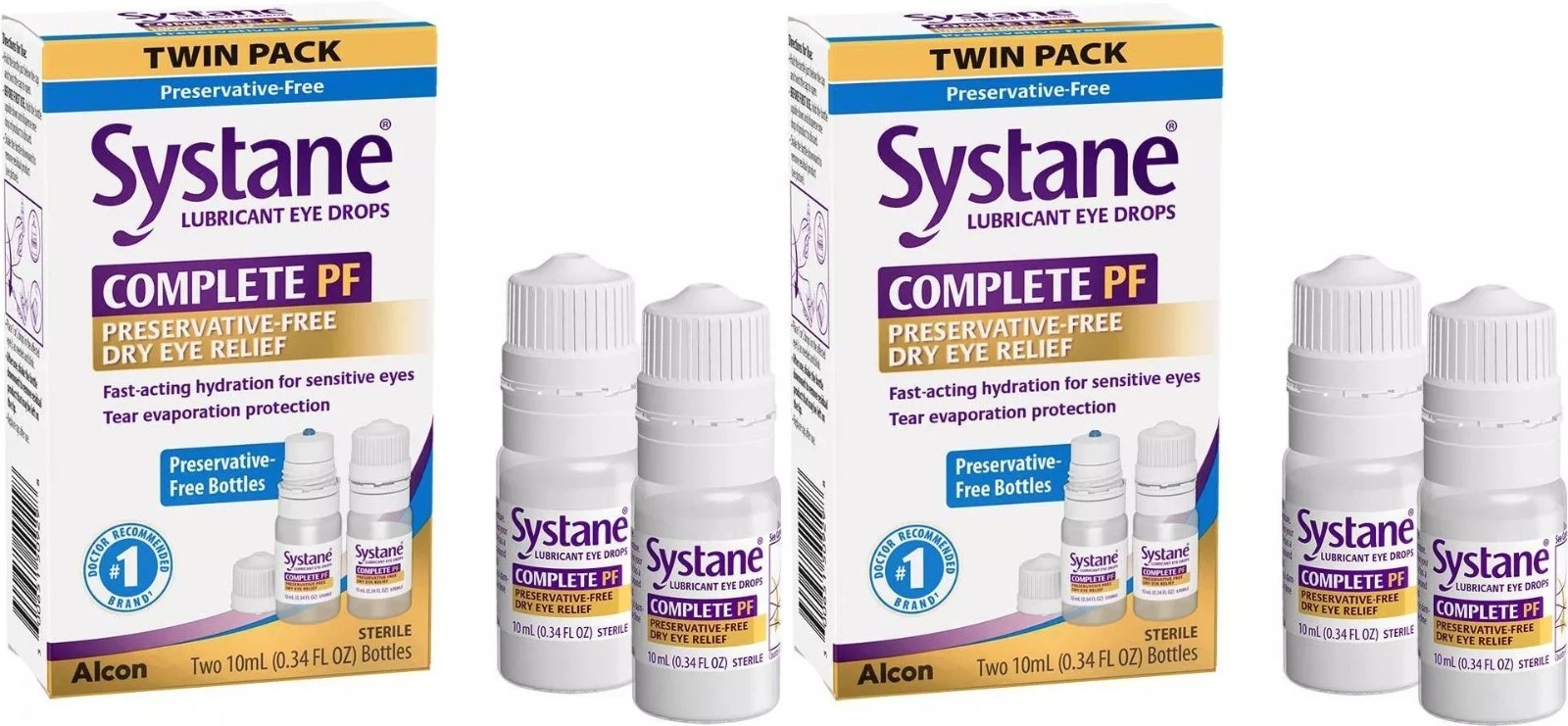 LOT OF 2 X ALCON SYSTANE COMPLETE PF - TWIN PACK - 4 X 10ML BOTTLES -EXP 8/2026