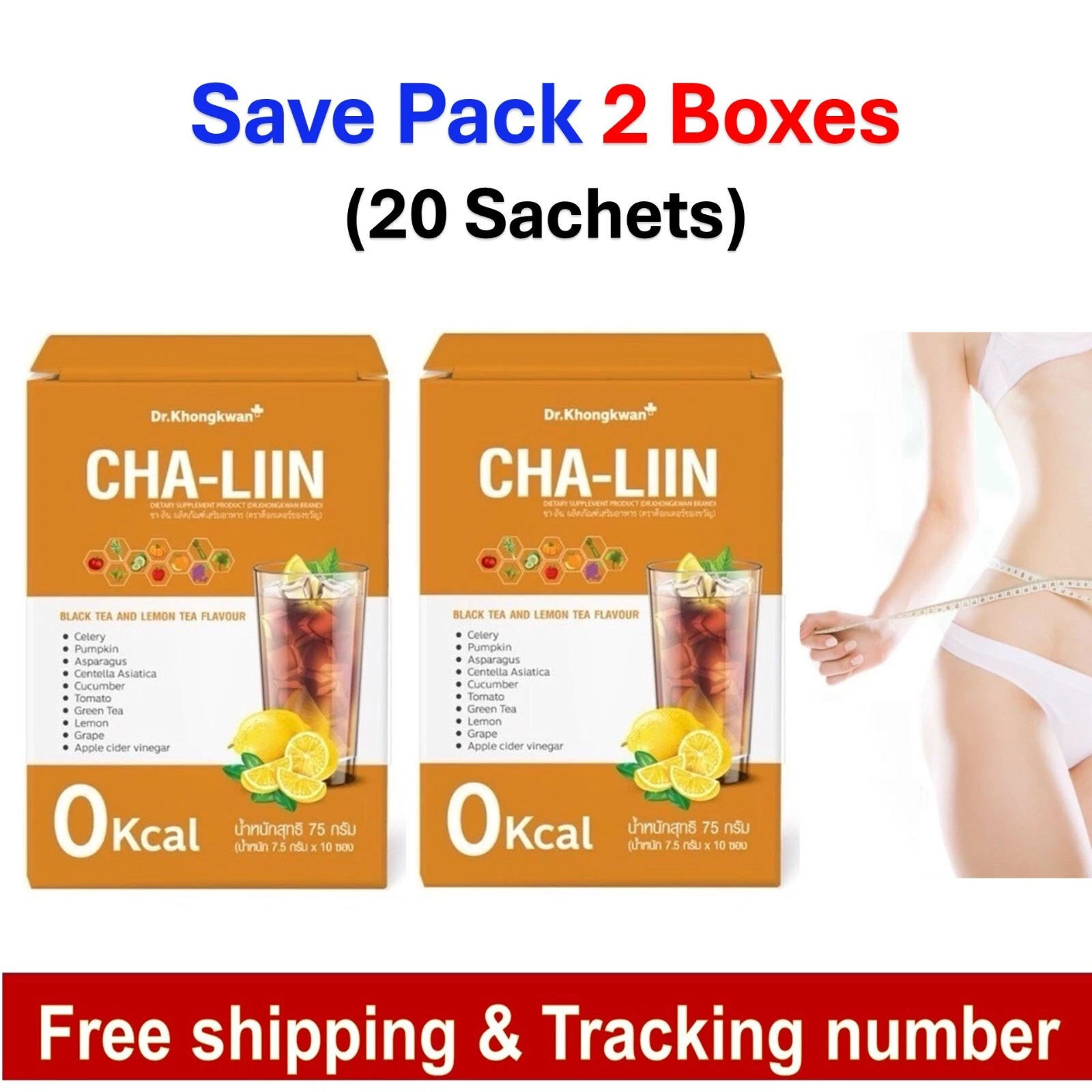 2 x Cha-Liin Dietary Supplement Lemon Tea Flavor Weight Control by Dr Khongkwan