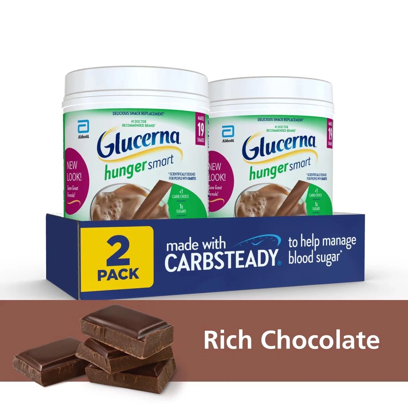 :.Glucerna Hunger Smart Powder, Rich Chocolate 🍫 22.3-oz tub, **Lot of 2 Ct.: