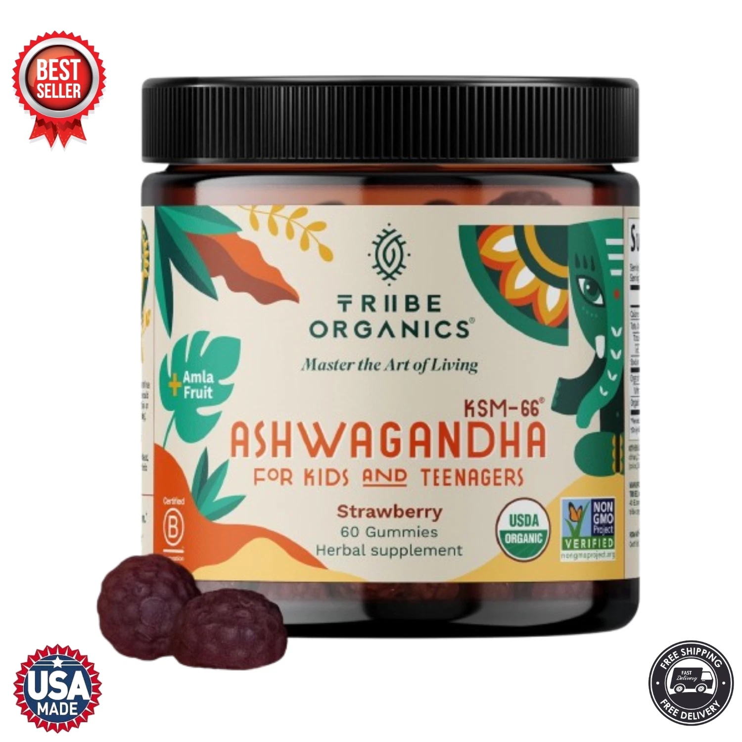 Tribe Organics Ashwagandha KSM-66 Gummies for Kids & Teens - 60 Gummies