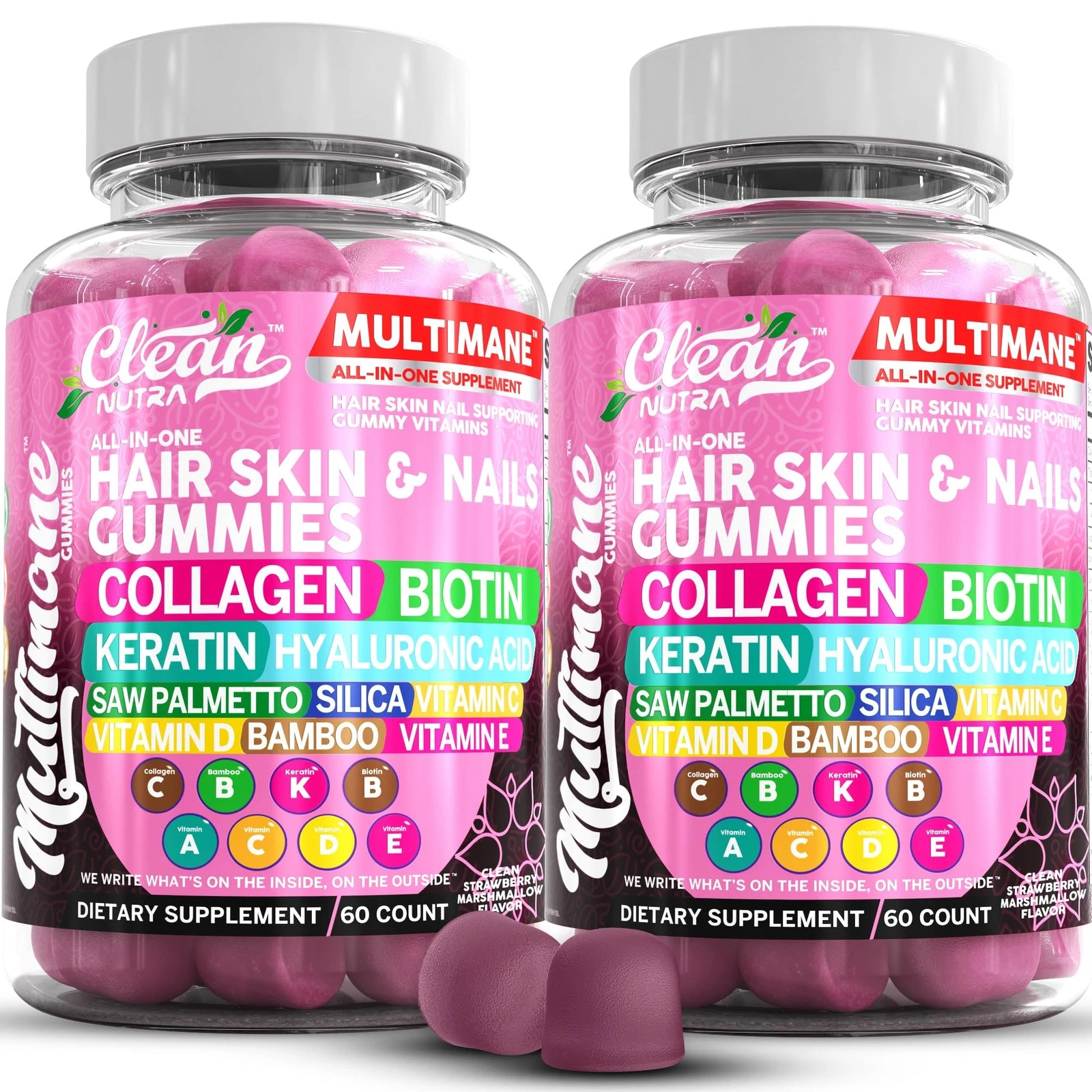 Clean Nutraceuticals Biotin Collagen Keratin Gummies | Hair Skin and Nails Vitam