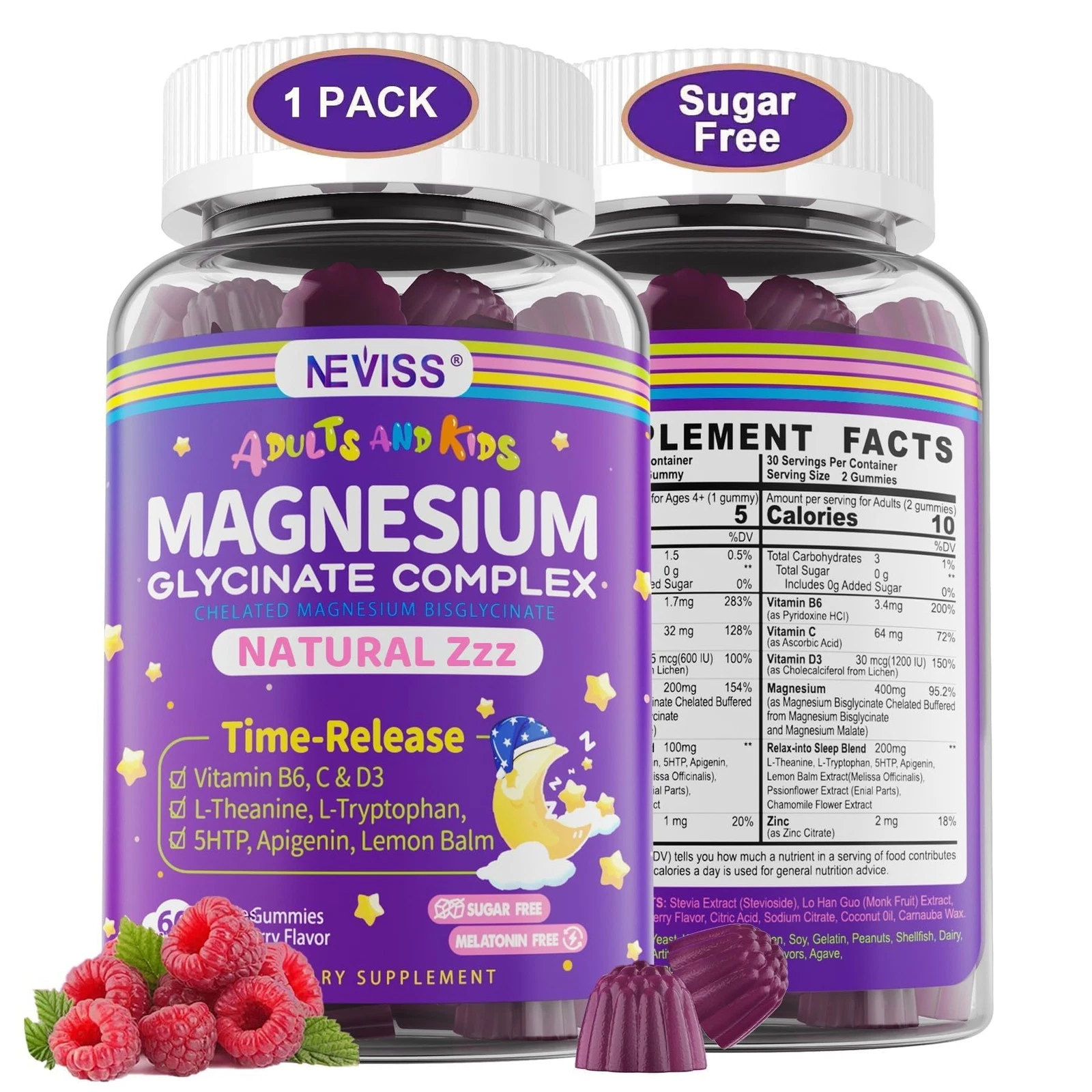 Magnesium Glycinate Gummies for Adults & Kids 4+, Sugar Free Magnesium Bisgly...