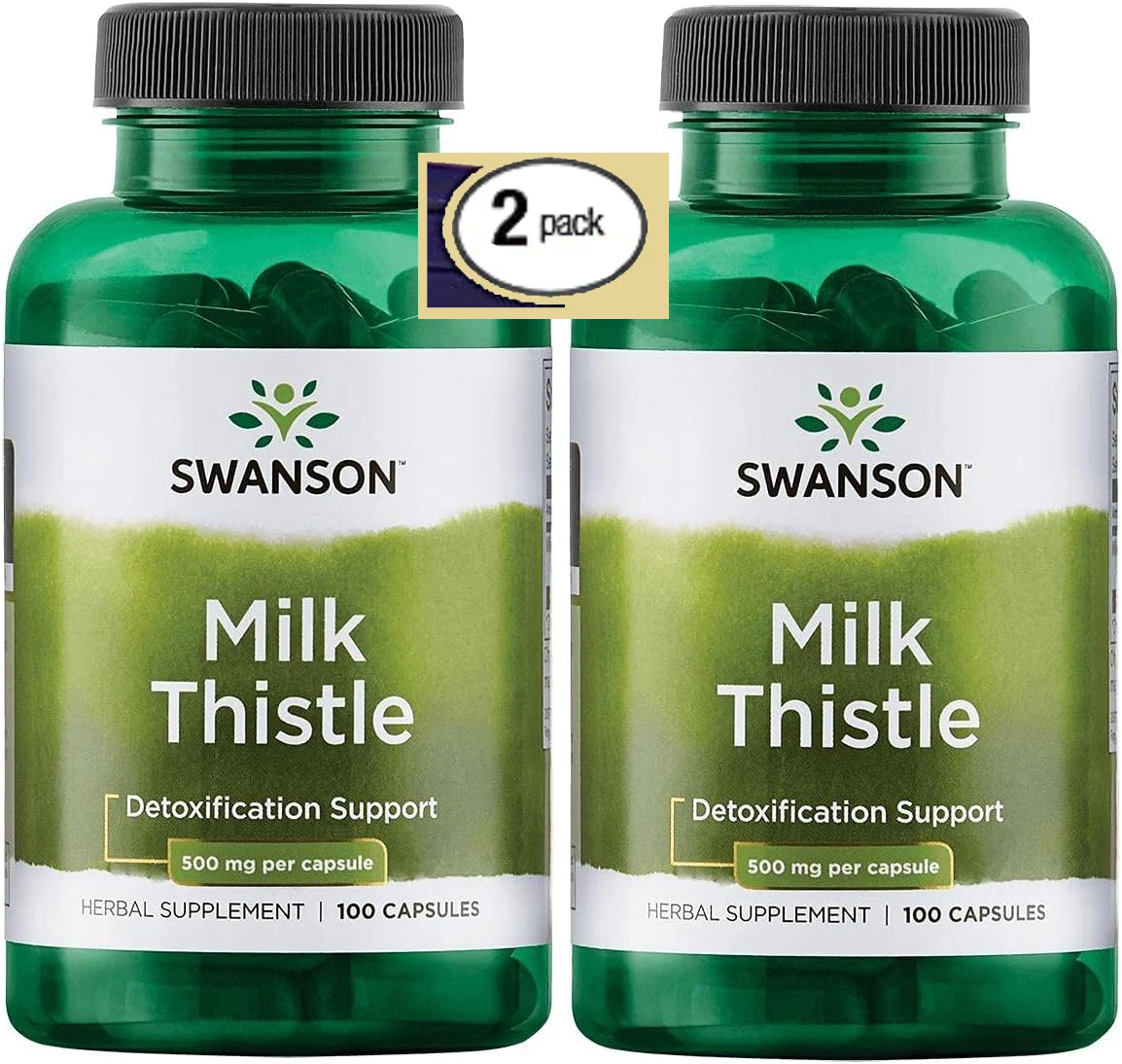 2 Pack Milk Thistle (Silymarin) 500mg 200 Cap (2x100) Liver Kidney Spleen Health