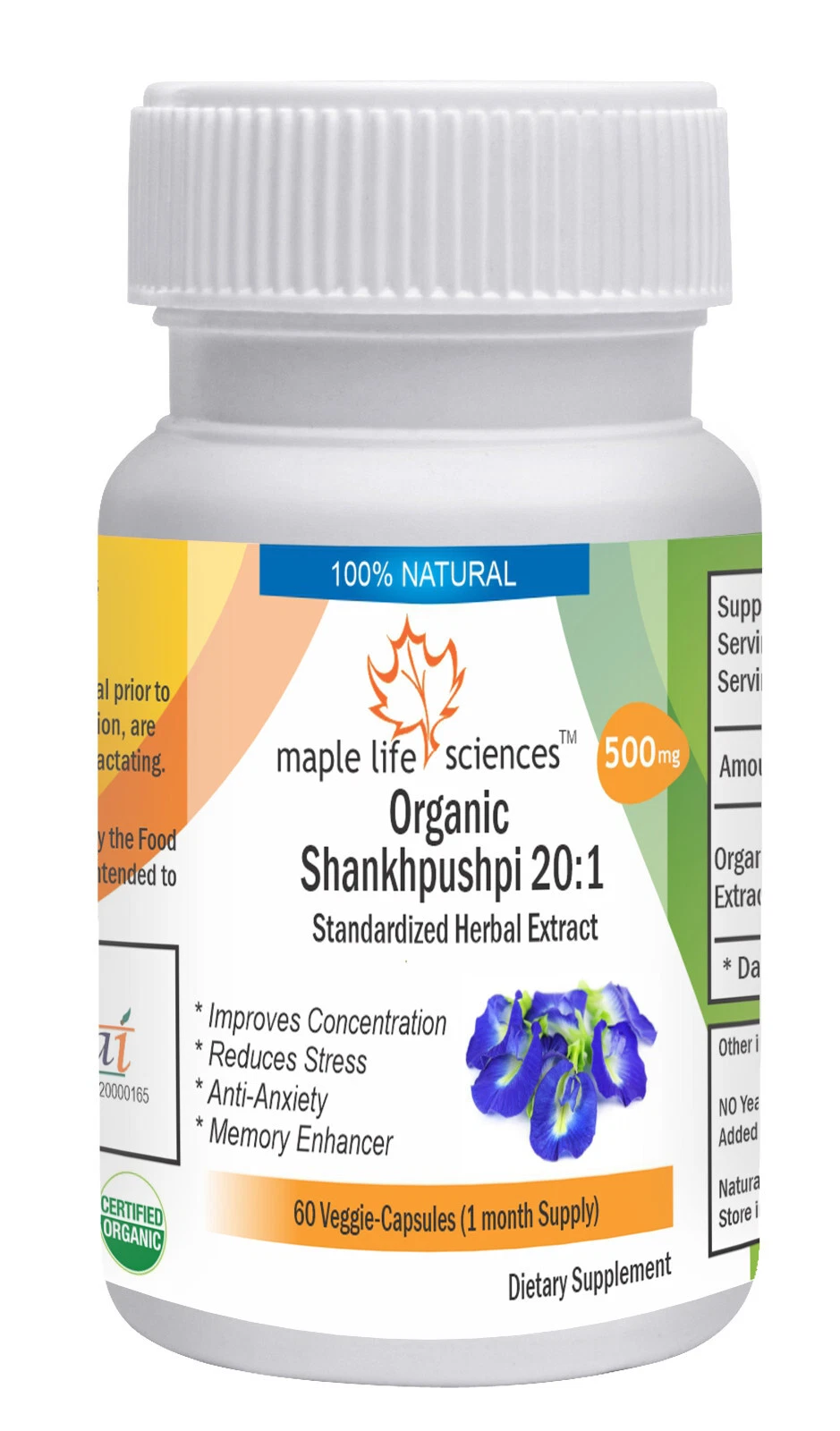 ORGANIC Shankhpushpi 20:1 Extract Capsules Convolvulus Pluricaulis No Filler