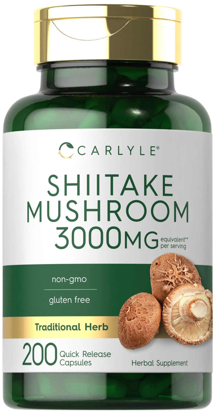 Shiitake Mushroom Capsules 3000mg | 200 Count | Non-GMO | by Carlyle