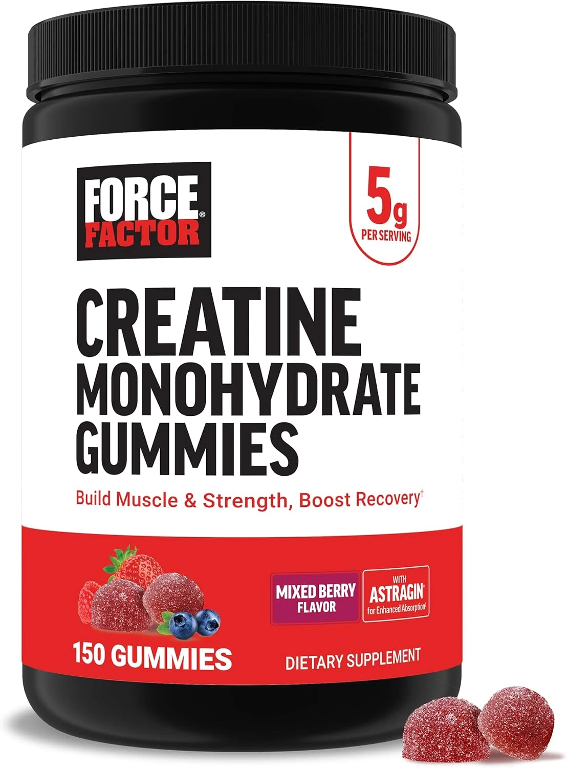 Force Factor Creatine Monohydrate Gummies, 5G Dose for Men & Women to Support Mu