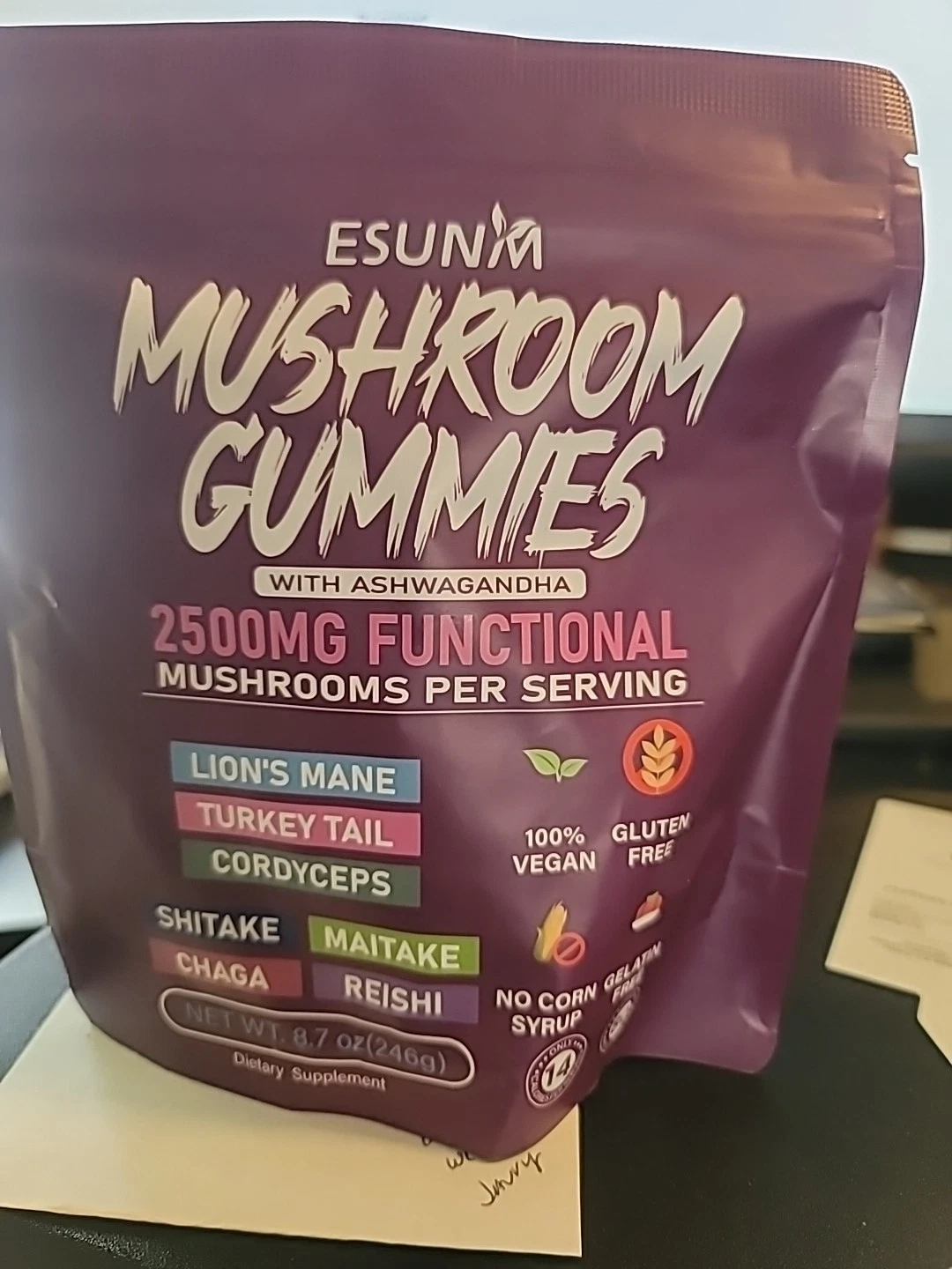 Esunm Mushroom Supplement Gummies w/Ashwagandha 80 Count 2500MG