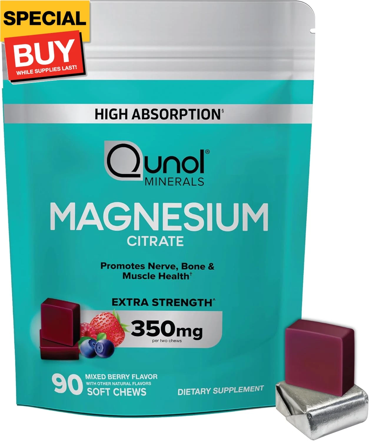 Magnesium Citrate Soft Chews, 350mg Extra Strength Magnesium Supplement, High Ab