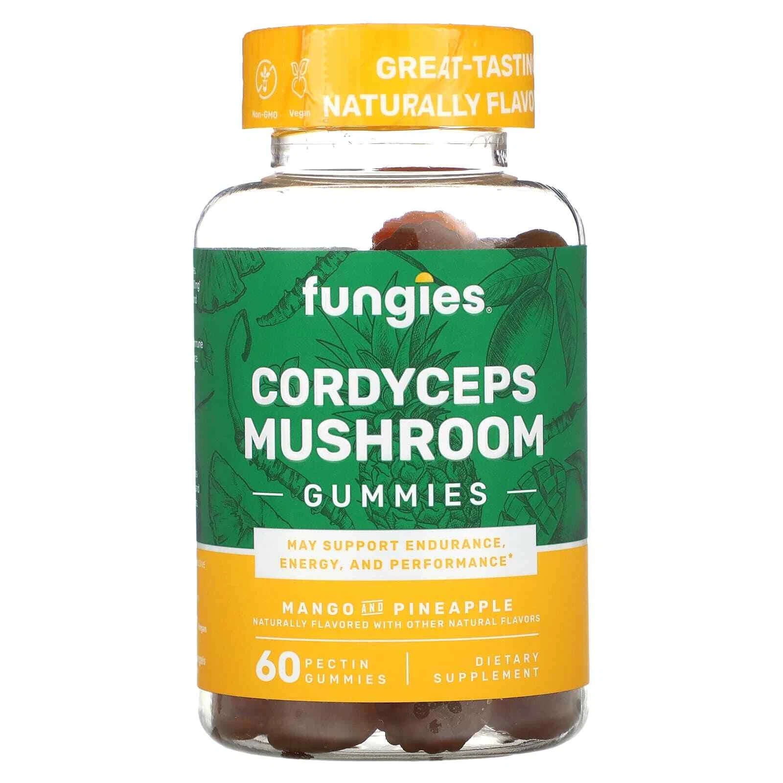 2 X Fungies, Cordyceps Mushroom Gummies, Mango and Pineapple, 60 Pectin Gummies