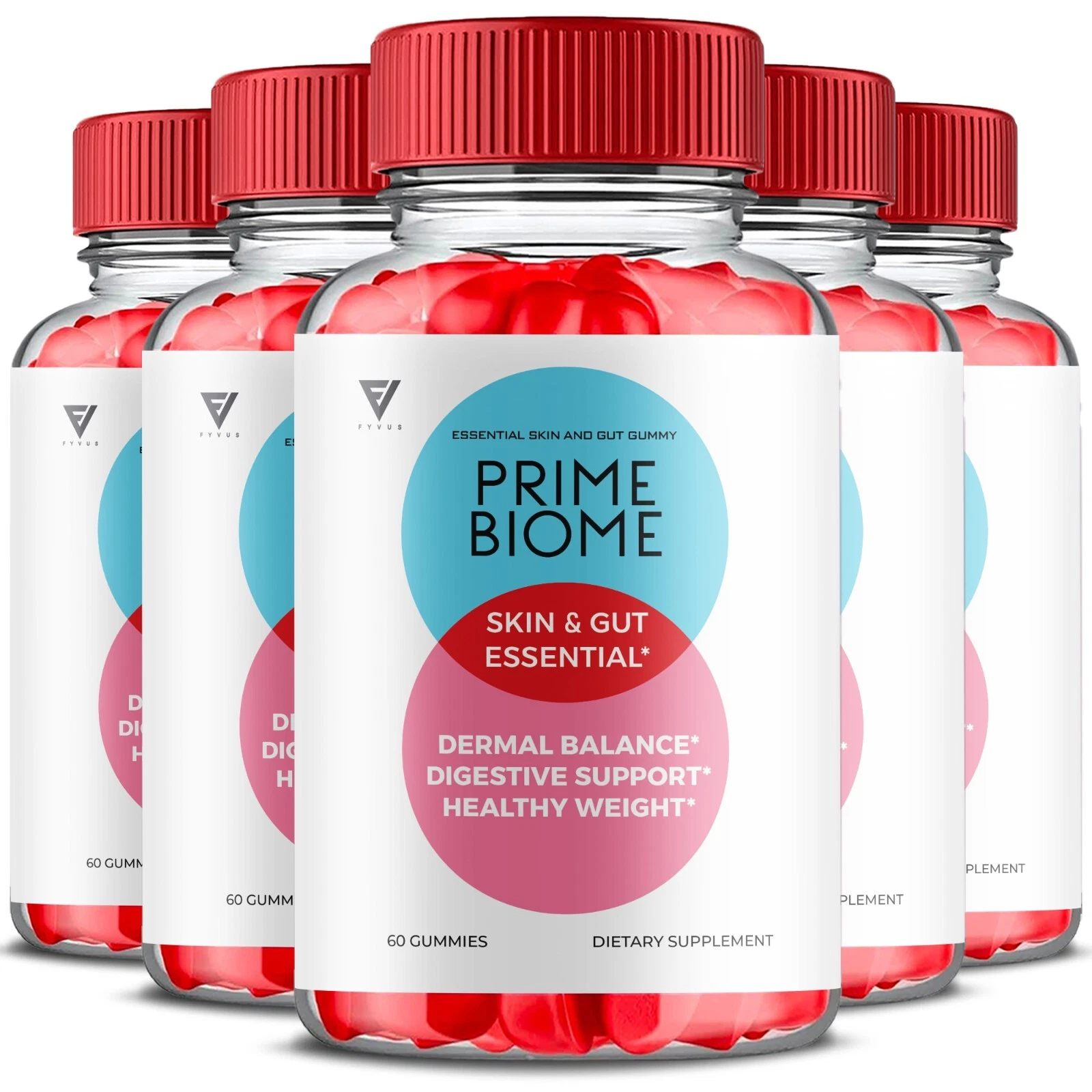 (5 Pack) Prime Biome Gummies PrimeBiome Probiotic Skin Supplement (300 Gummies)