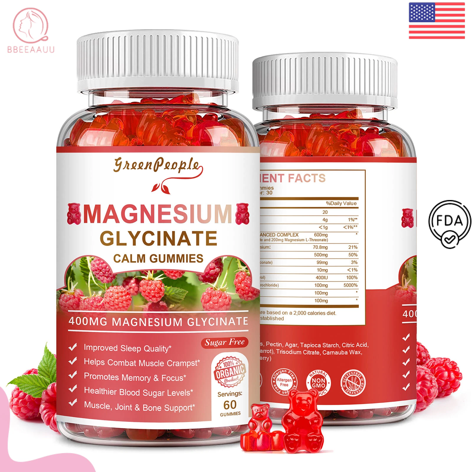 Magnesium Glycinate Gummies 400mg Sugar Free Magnesium Potassium Supplement