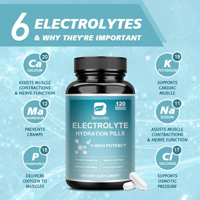 60pcs Electrolyte Capsules Hydration Pills,6 electrolytes,Potent Hydration