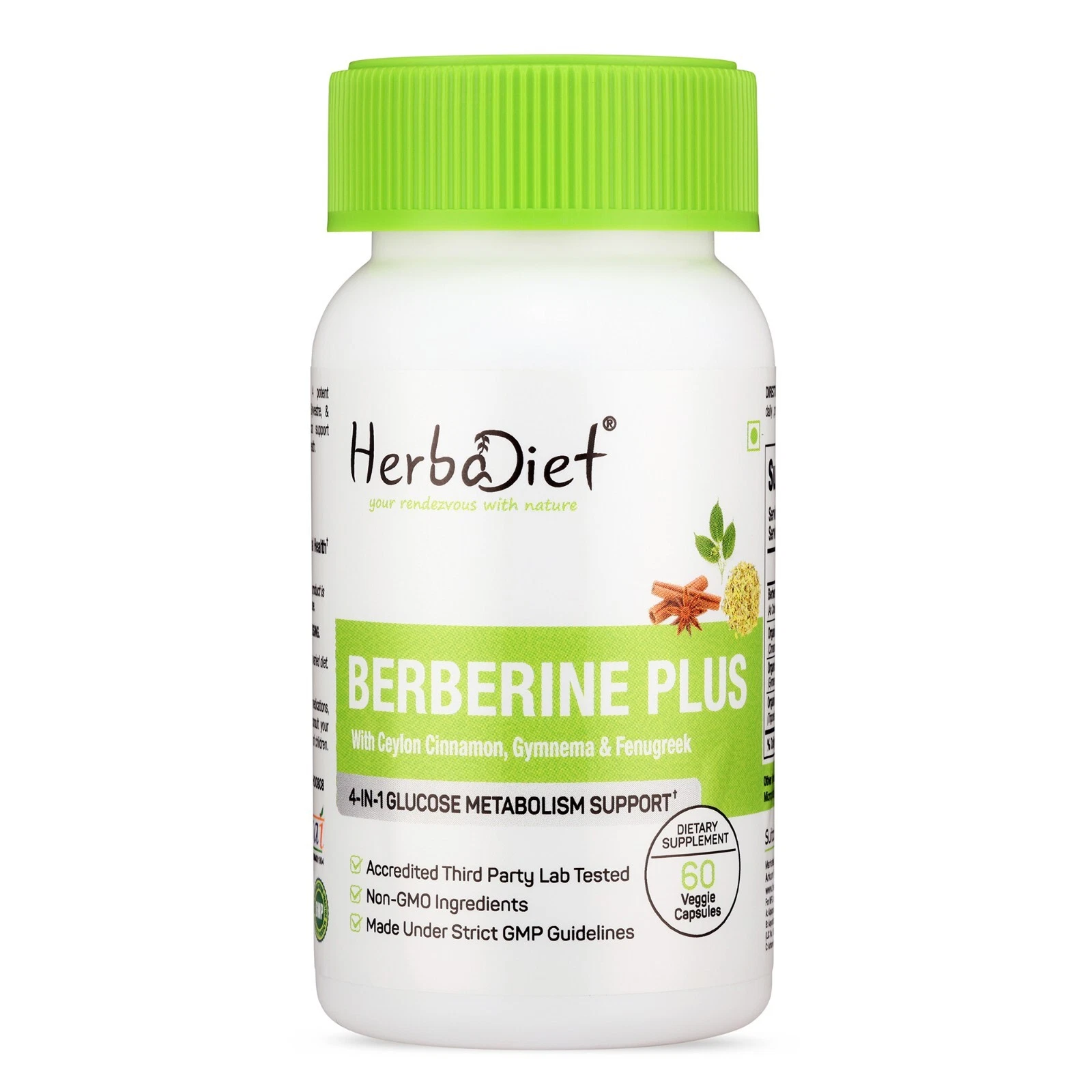 Berberine with Ceylon Cinnamon, Gymnema Capsules Heart Health Immune Support