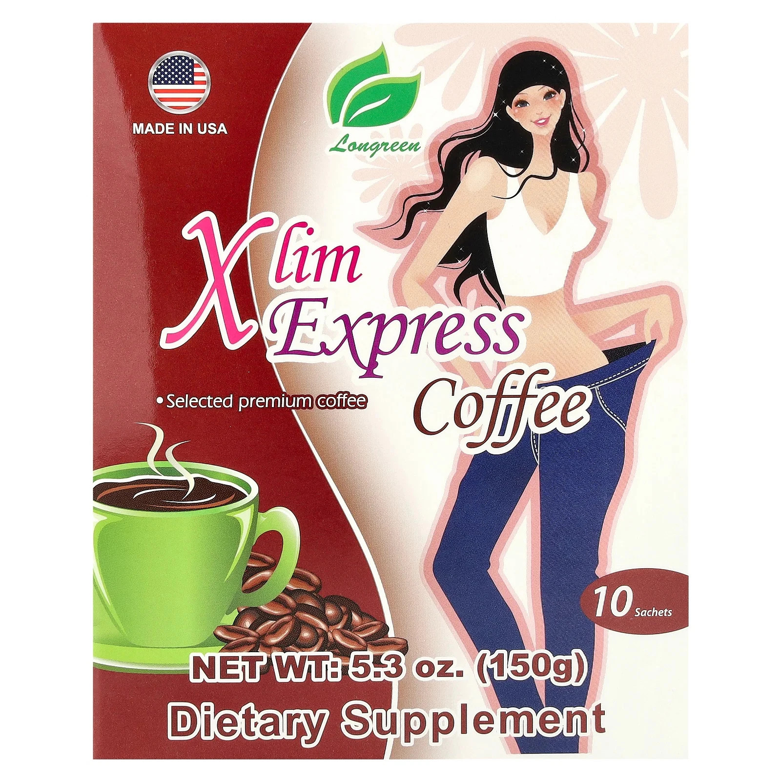 Longreen Corporation Xlim Express Coffee 10 Sachets 5 3 oz 150 g Halal, No