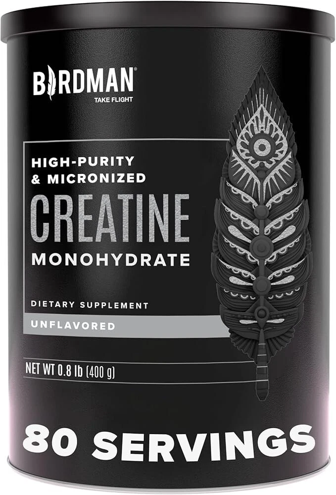 BIRDMAN Micronized Creatine Monohydrate Powder, Organic, Muscle Recovery, Caffei
