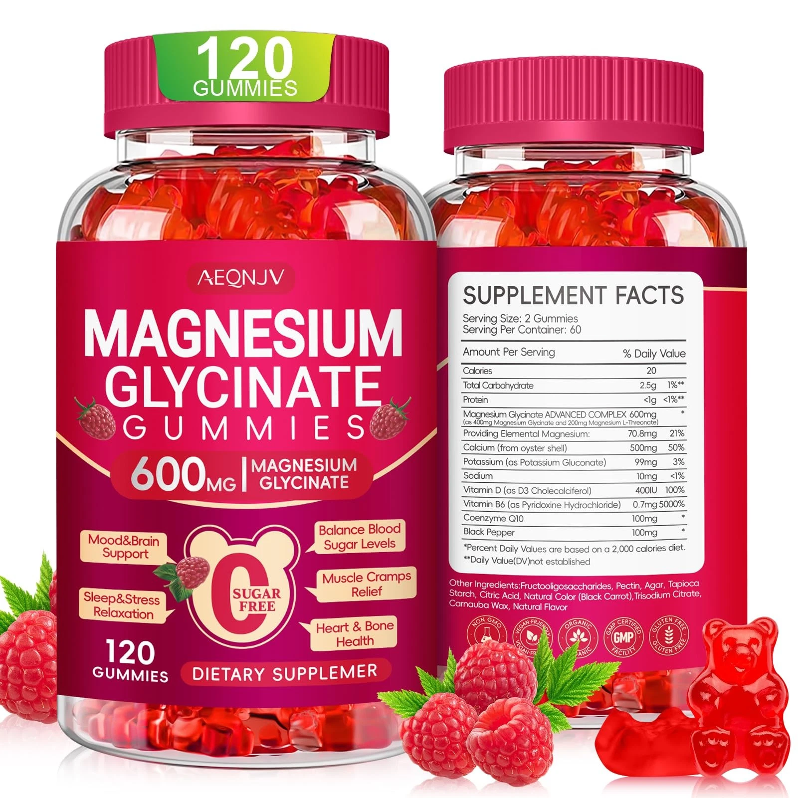 Magnesium Glycinate Gummies 600mg, Sugar Free Magnesium Gummies for Adults with