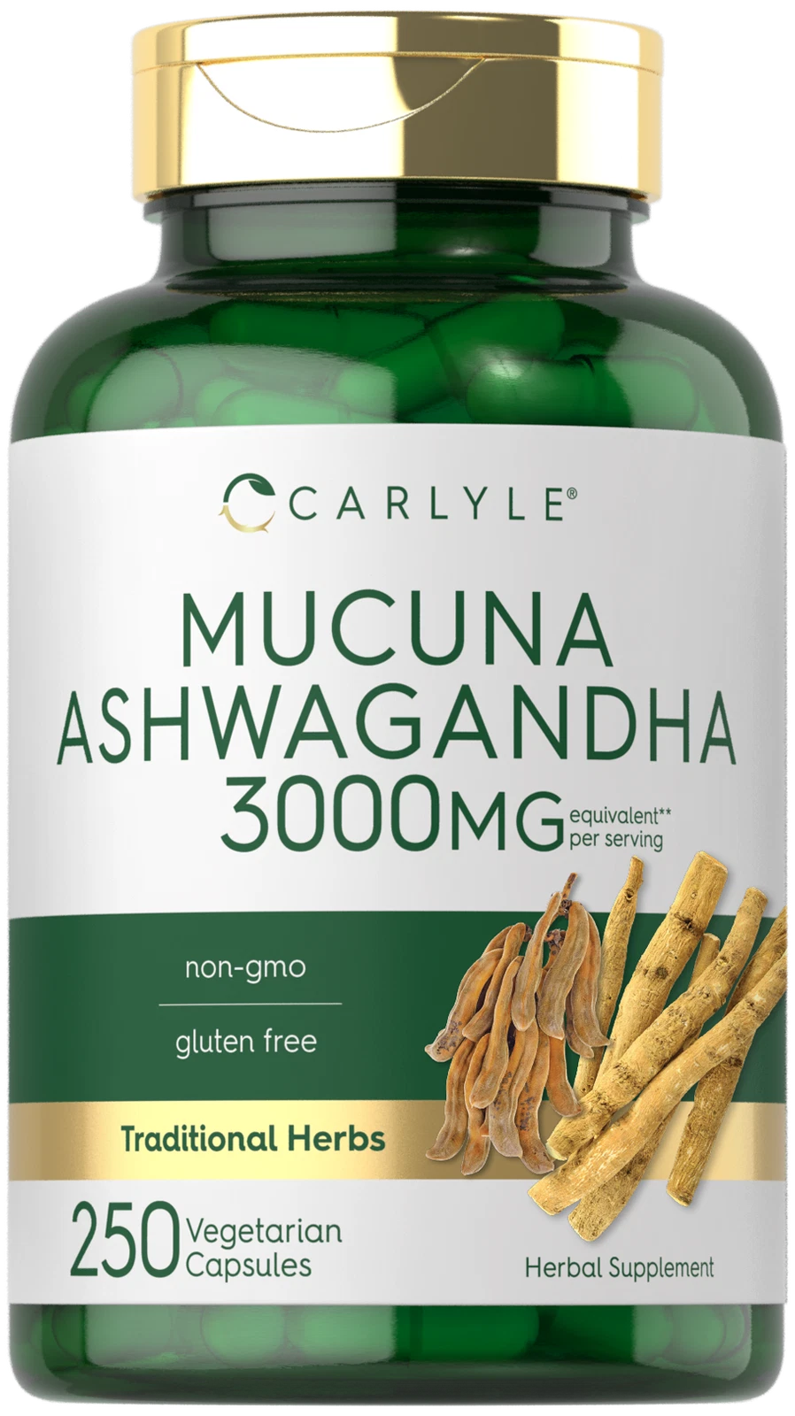 Ashwagandha Mucuna | 3000mg | 250 Capsules | Mucuna Pruriens | by Carlyle