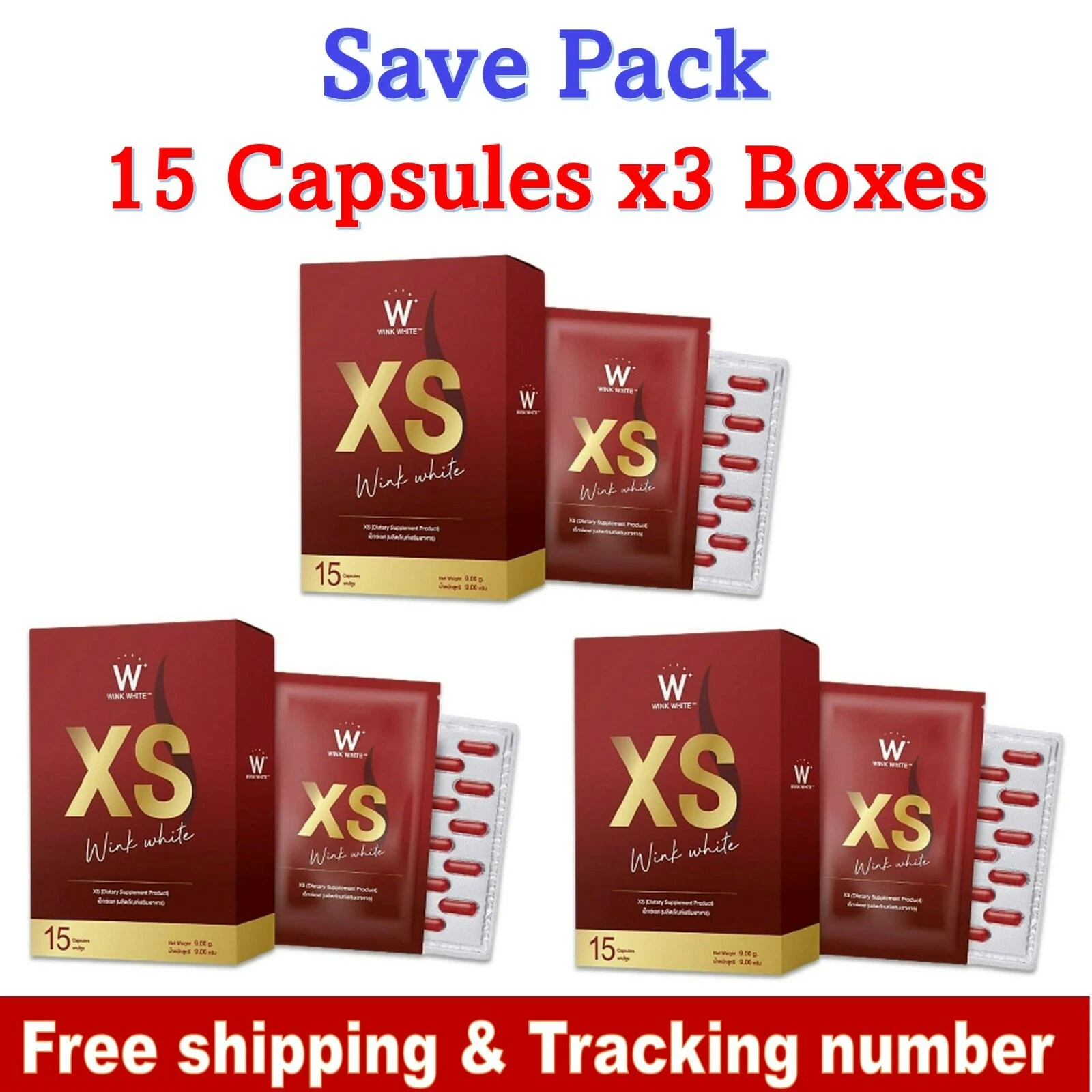3 Boxes Wink White XS Vitamins Supplement Weight Loss Natural Extracts Free Ship