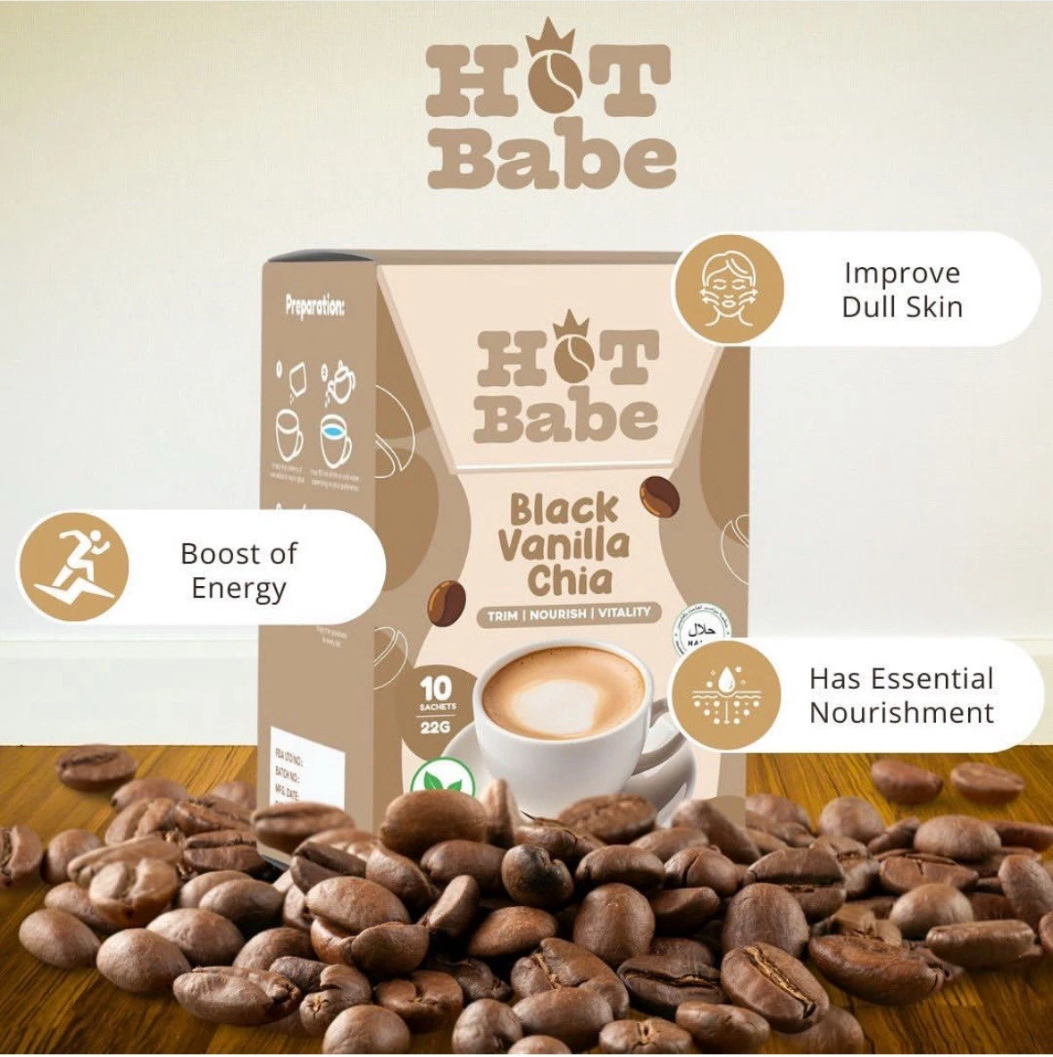 Hot Babe Black Vanilla Chia Coffee by Kiray Celis