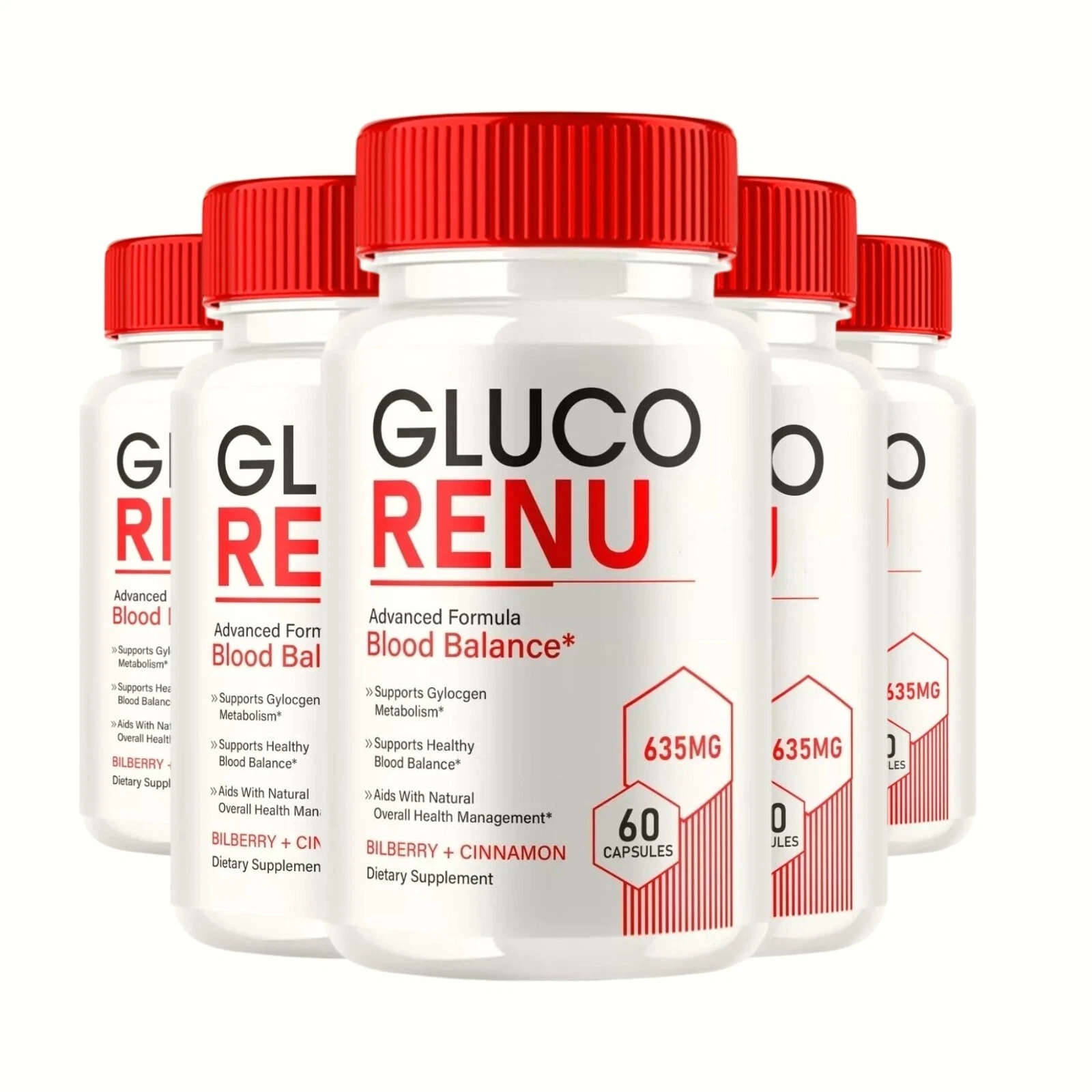5-Pack Gluco Renu, Glyco Optimizer Blood Balance GlucoRenu Pills - 300 Capsules