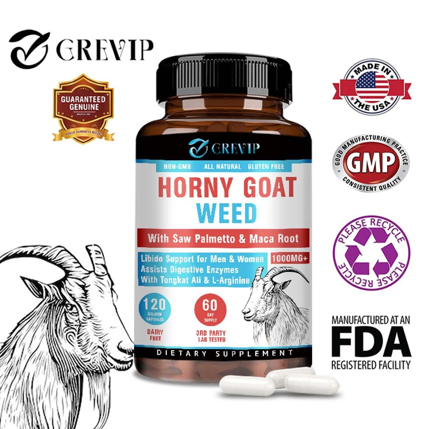 120pcs Horny Goat Weed - Maca,Saw Palmetto - Energy Stamina,Testosterone Booster