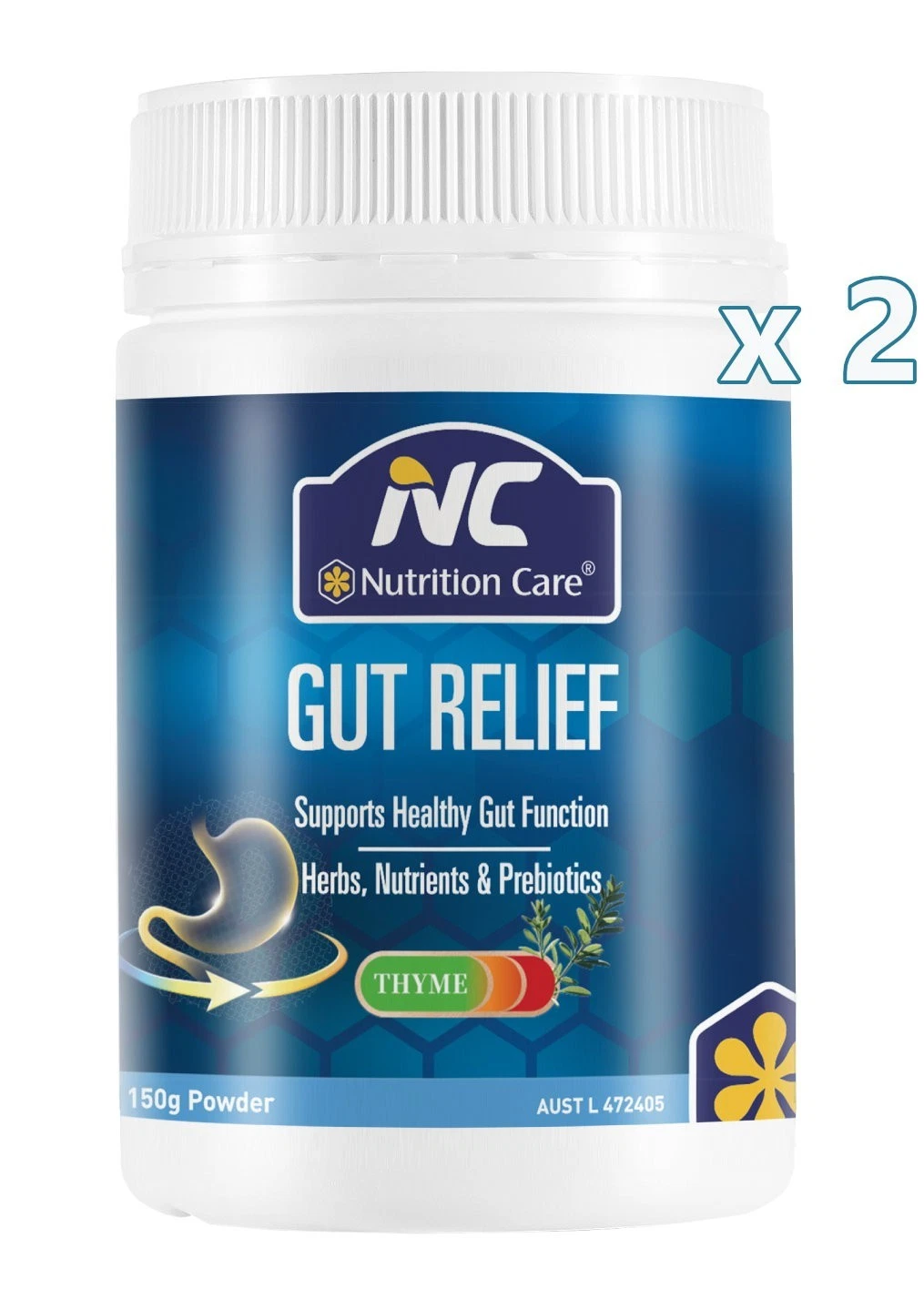 2 x Nutrition Care NC Gut Relief 150g Thyme Support Healthy Gut Function 300g