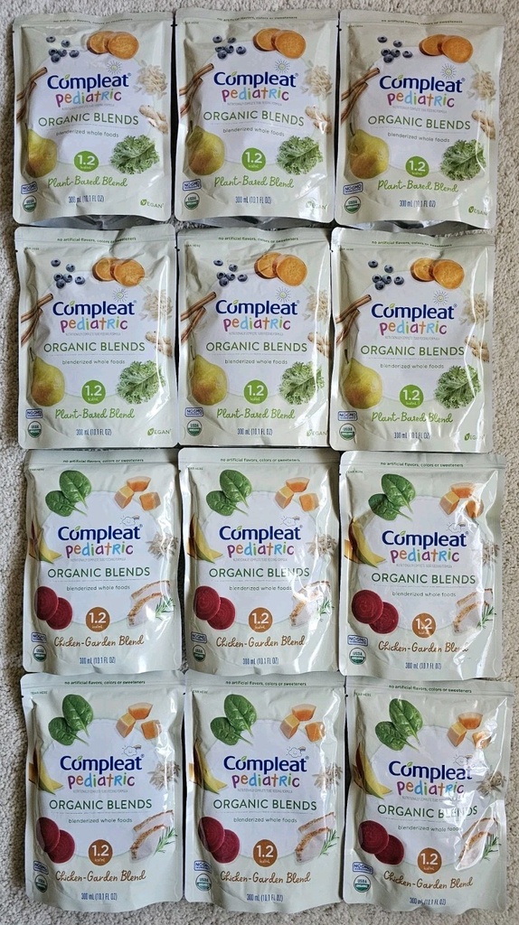 (12) Compleat Pediatric Organic Blends Tube Feeding 10.1 oz Each Expire 2026