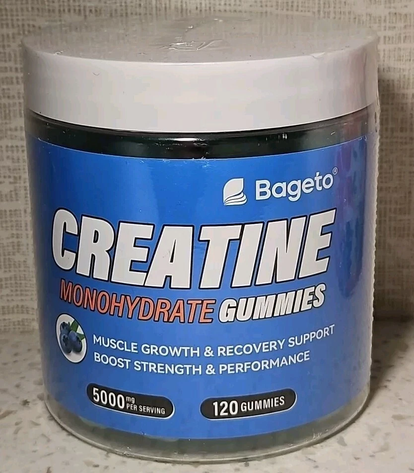 Bageto Creatine Monohydrate 5000mg Gummies Blueberry Flavor 120 Count 11/2026
