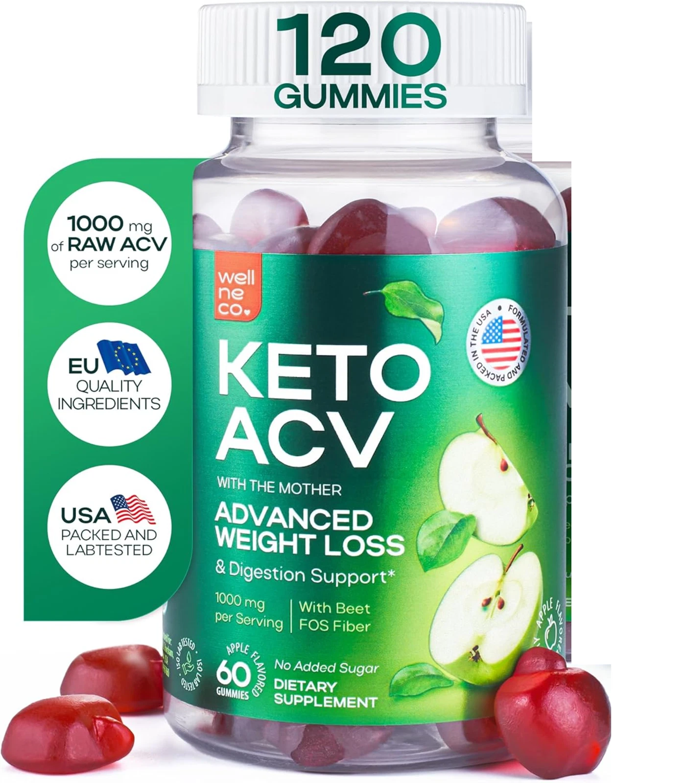 Wellneco - Keto ACV Apple Cider Vinegar Gummies - Apple Flavored - EXP01/26 NEW