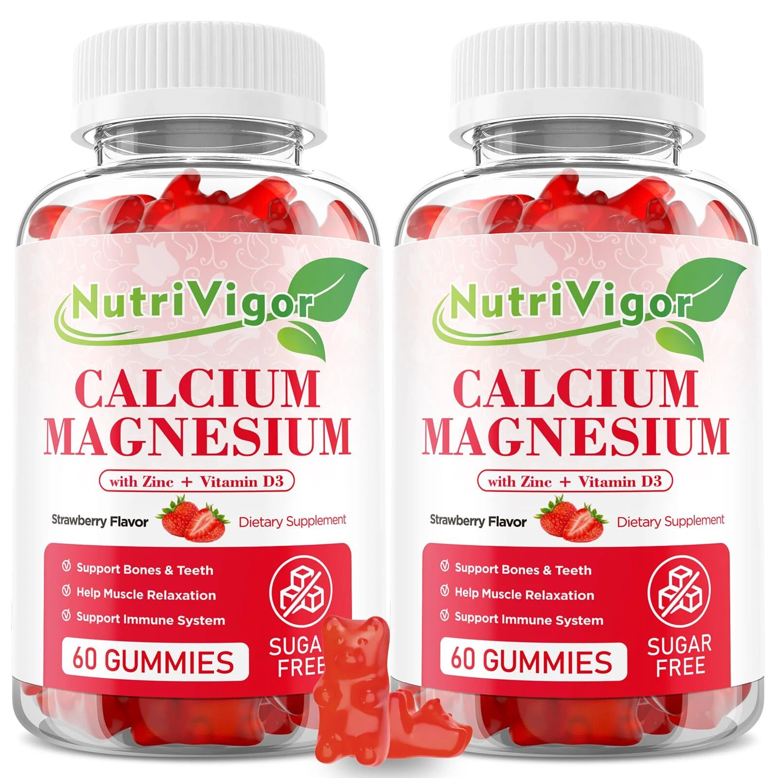NutriVigor Calcium Magnesium Zinc Gummies with High Absorption Magnesium 300m...