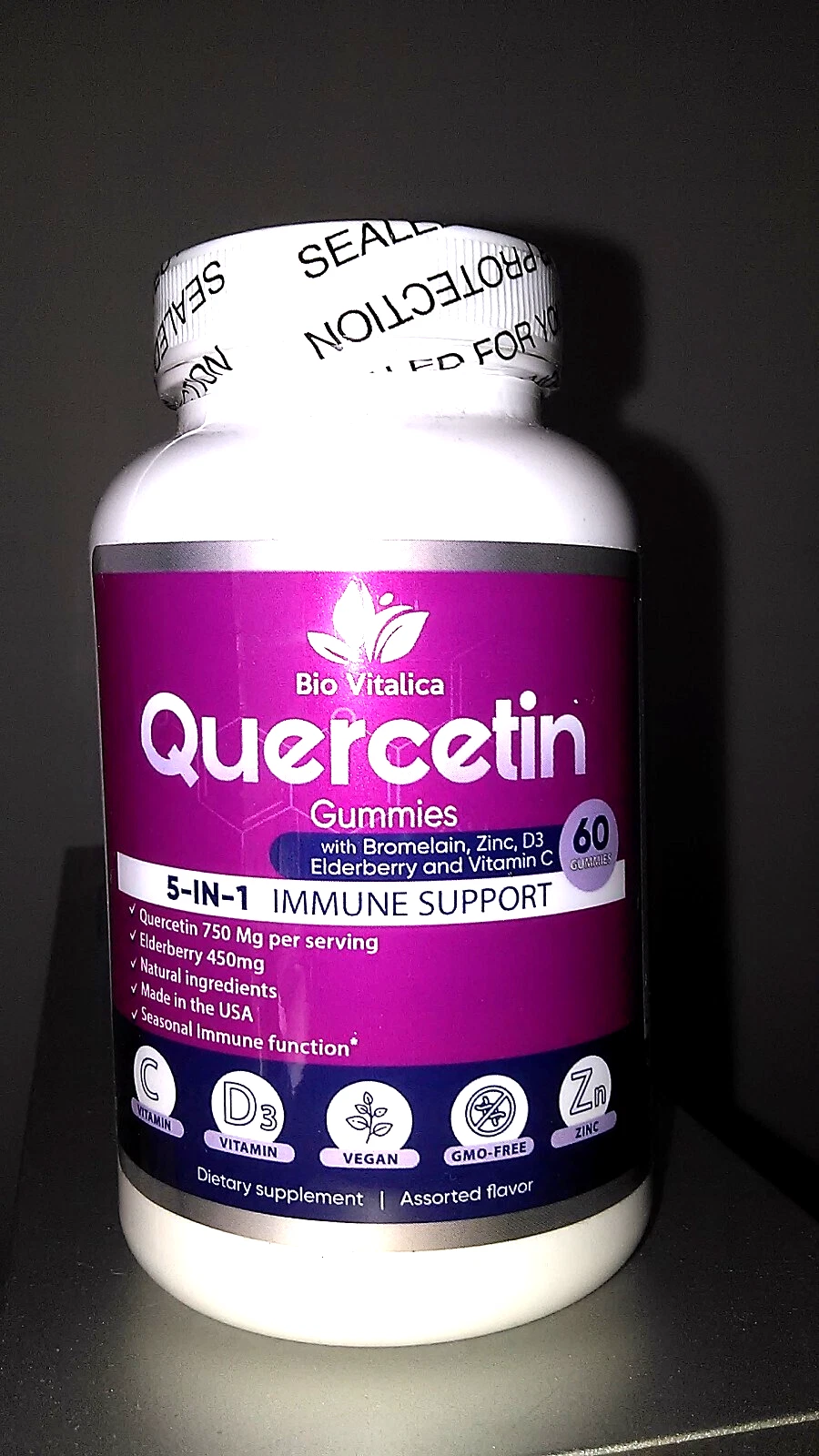 BIO VITALICA 5 in 1 Immune Support Quercetin Gummies w/ Bromelain Vitamin C -NEW