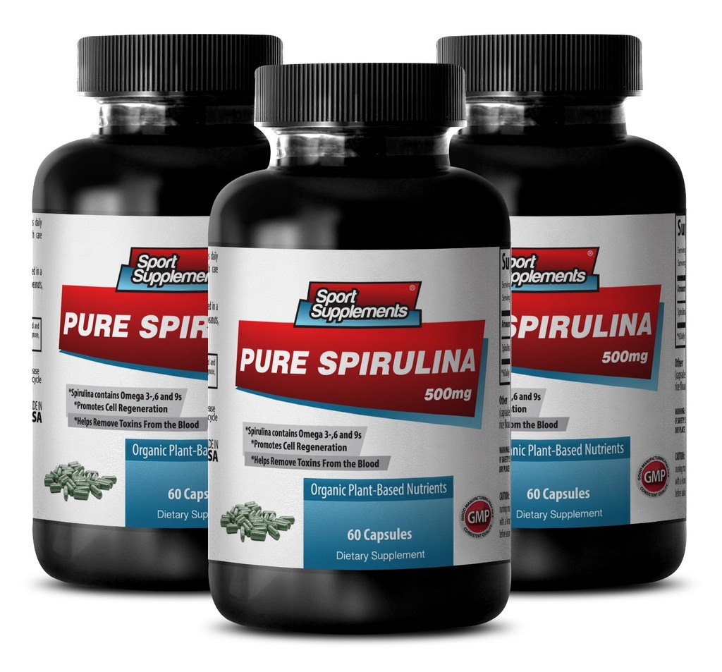 Organic SPIRULINA 500mg 100% Plant-Based Extract, Weight Loss,Potassium 3Bot
