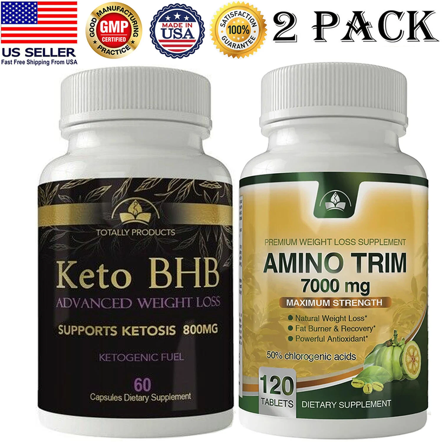 Keto BHB Supplements & Amino Trim Weight Loss Fat Burner Dietary Capsules Combo