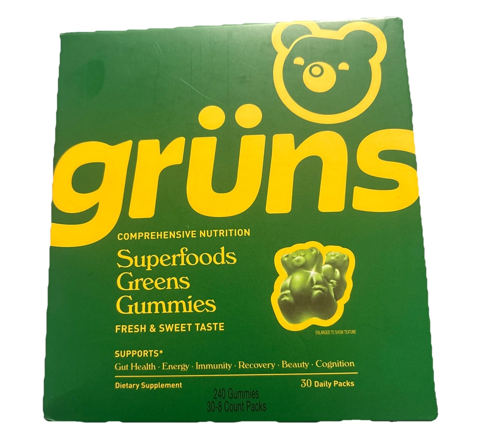 Gruns SuperFoods Greens Gummies, Fresh & Sweet Taste 240 Gummies 30 Pack